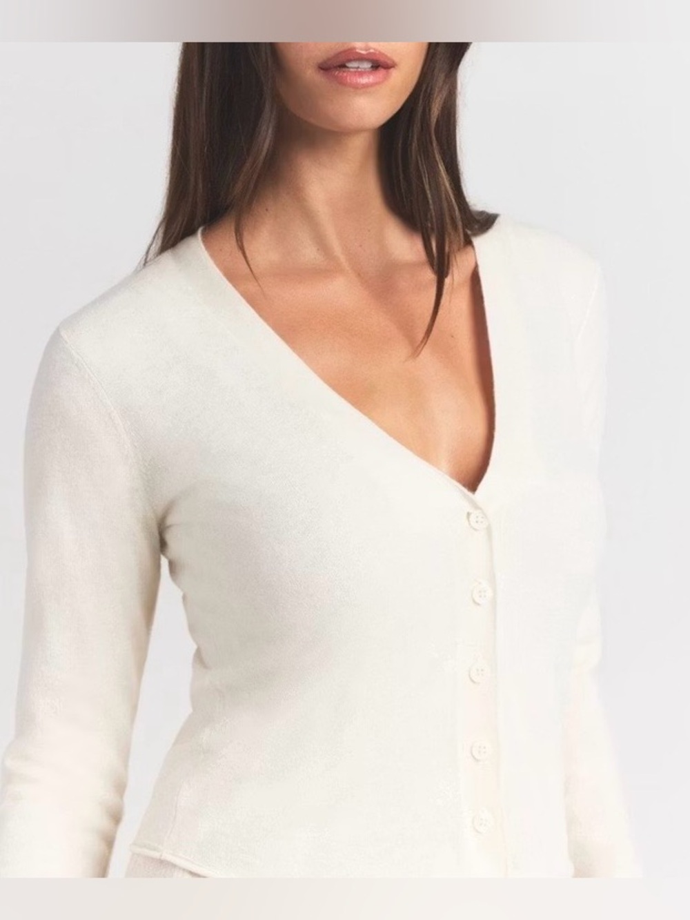 Skims FEATHERWEIGHT CASHMERE cardigan button front semi sheer large cream